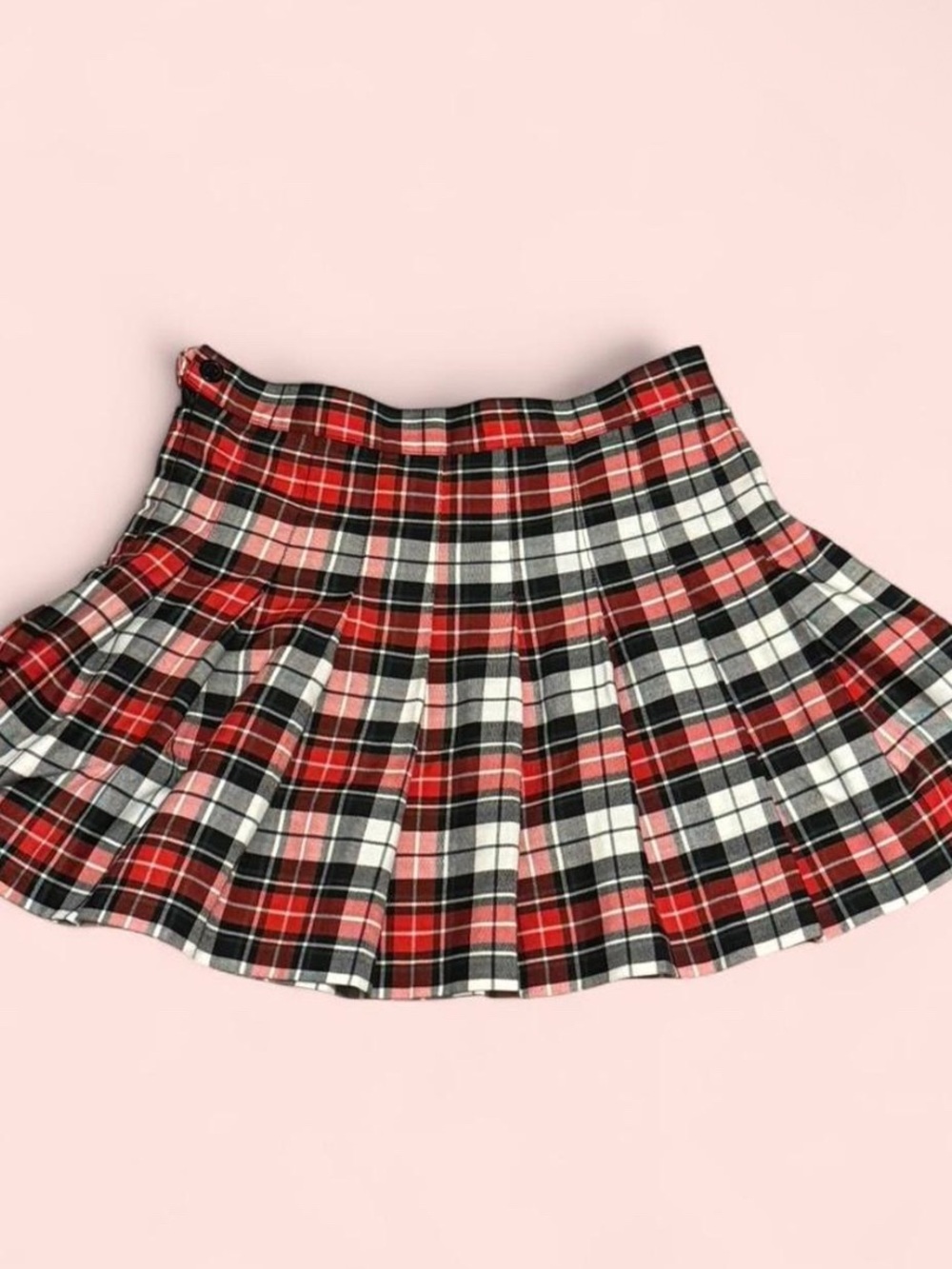 Red Plaid Pleated Mini Skirt